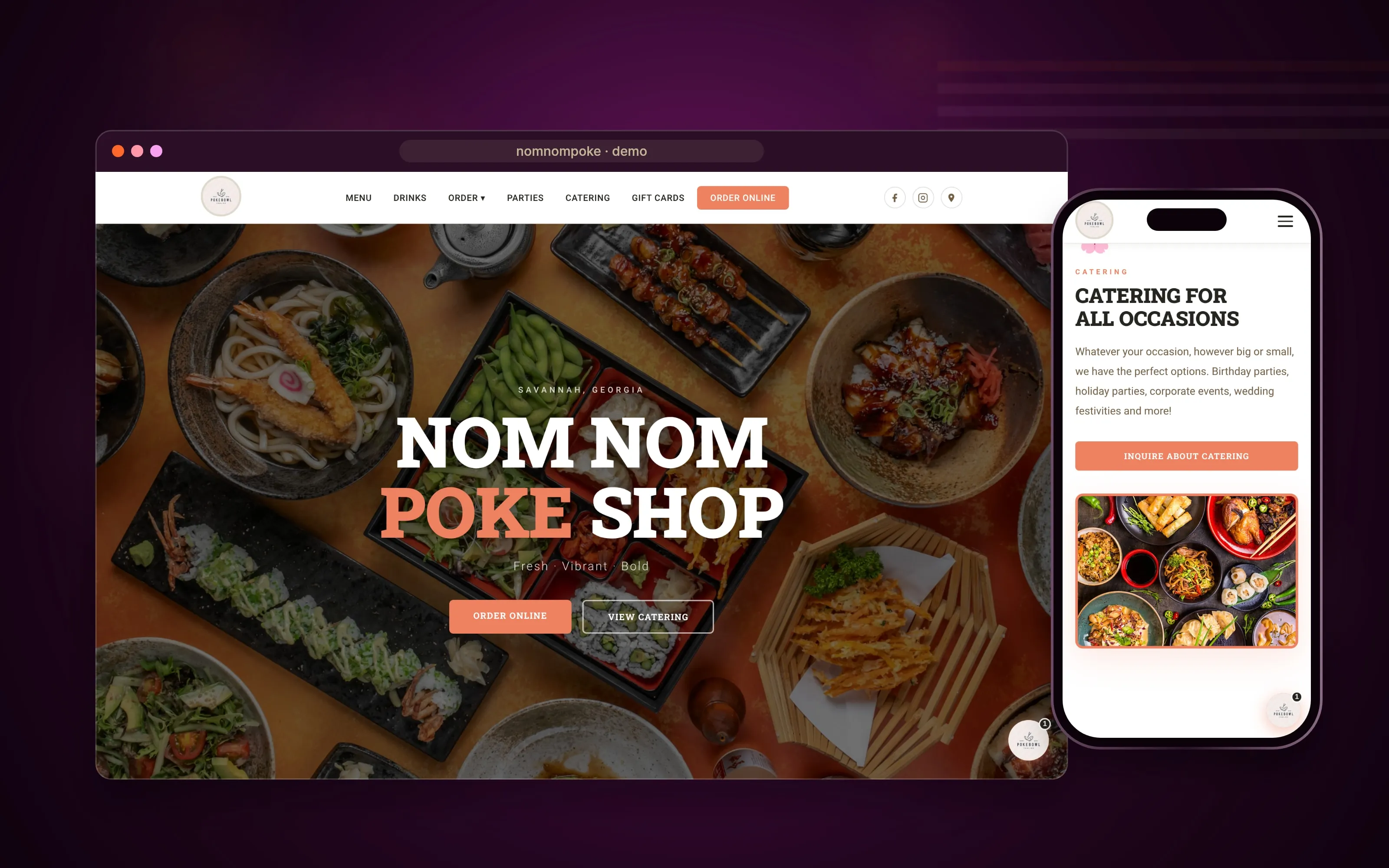 Web de un restaurante con asistente de IA, en escritorio y móvil